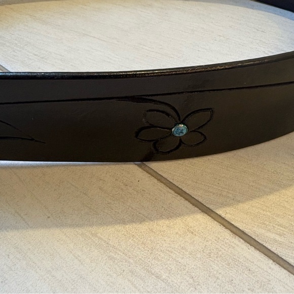 Vtg Al Stohlman Brand Black Leather Belt Floral Tooled Silver Western Cowgirl - Picture 7 of 11